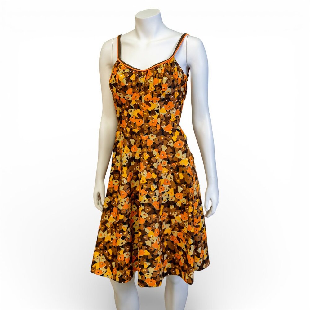 1950s DeWeese Orange & Brown Floral Swim Dress